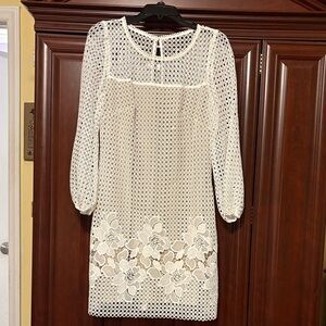 White House Black Market Ivory Lace Long Sleeve Dress